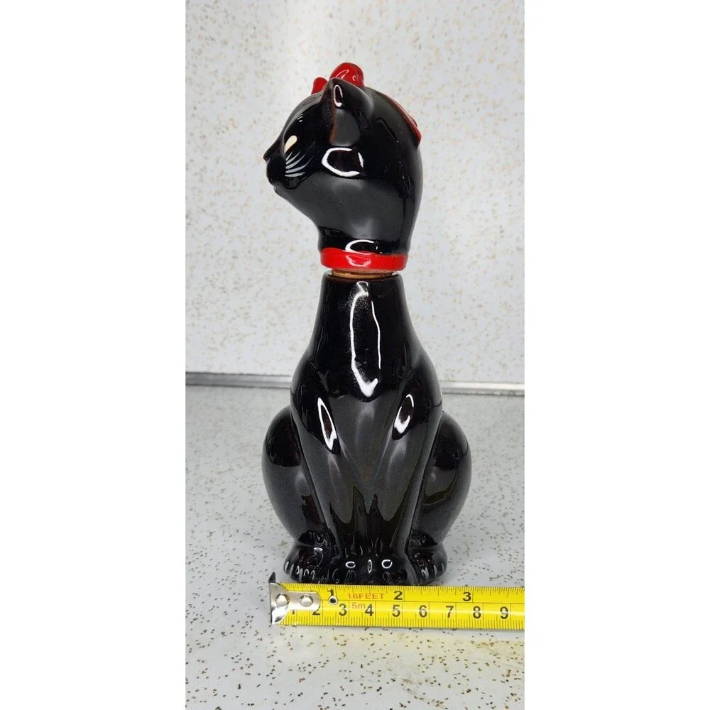 Shafford Japan Redware Black Cat Red Bow Sake Cruet Bottle Vintage HTF Rare